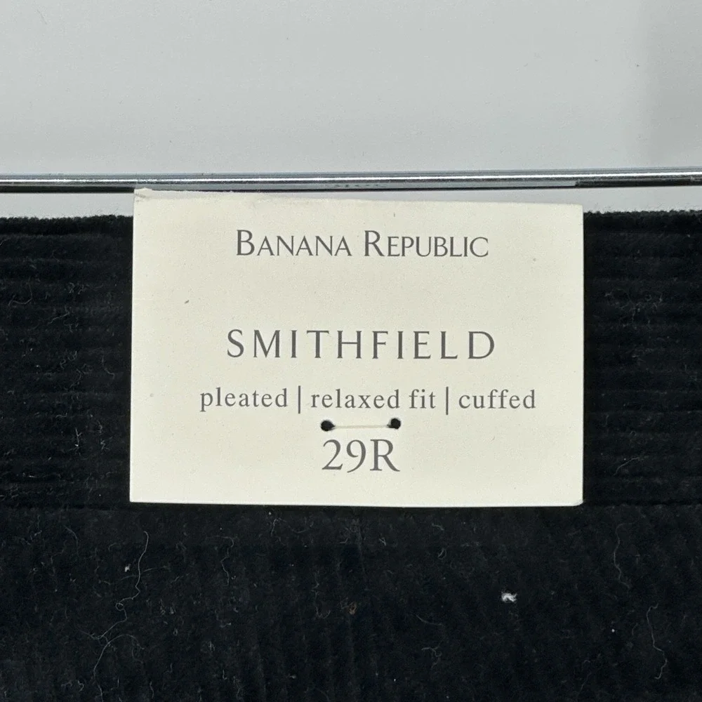Banana Republic Smithfield Pants Mens 29 Black Corduroy Pleated Cuffed 28X31.5